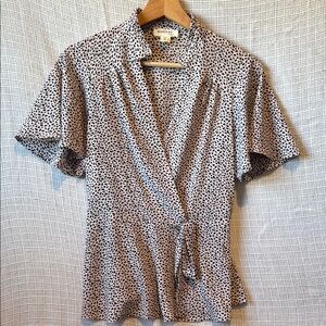 Women's Black and White Polka Dot Wrap Top